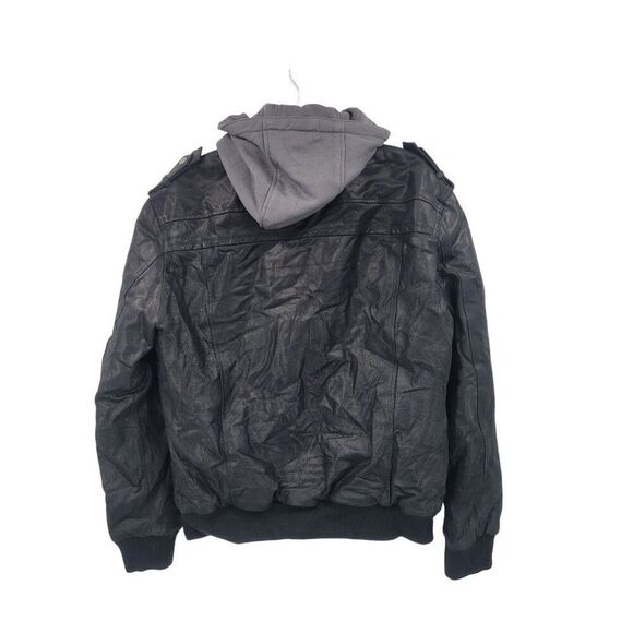 Flavor Mens Layered Pig Leather Hoodie Biker Moto  Jacket M Black Gray Removable - Picture 16 of 16